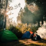 Single dad camping with son