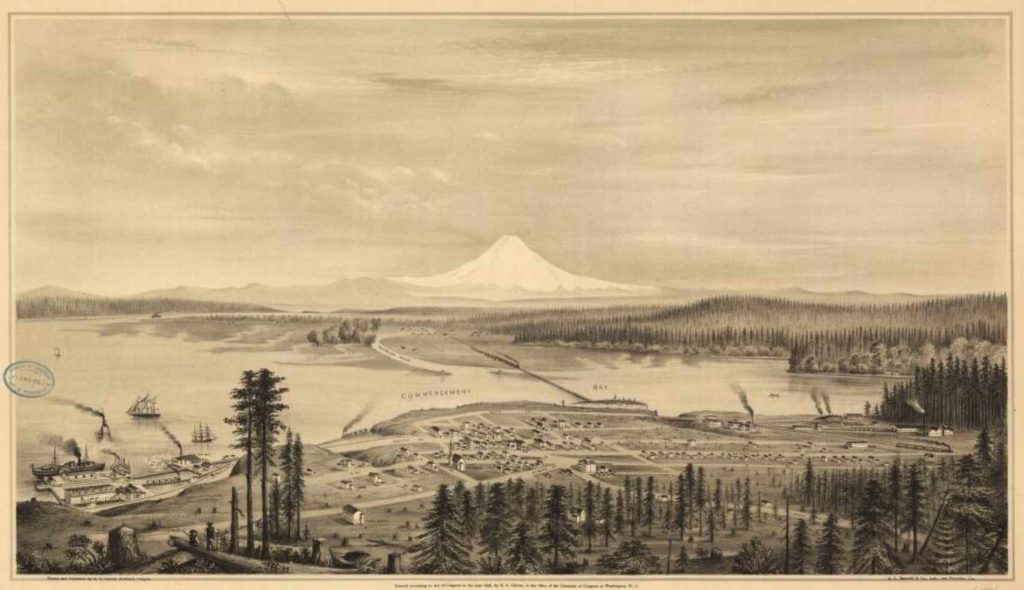 Historical Drawing of Mount Rainier from Puget Sound