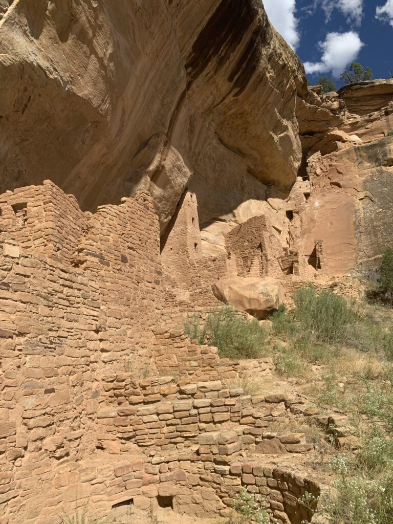 Cliff dwellings in the desert at Mesa Verde National Park.